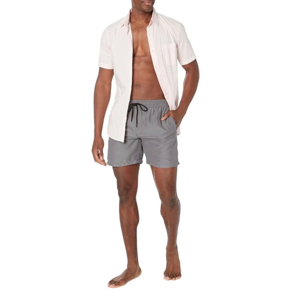 Amazon Essentials Men's 7" Quick-Dry Charcoal Drawstring Swim Trunk Sz L & XL